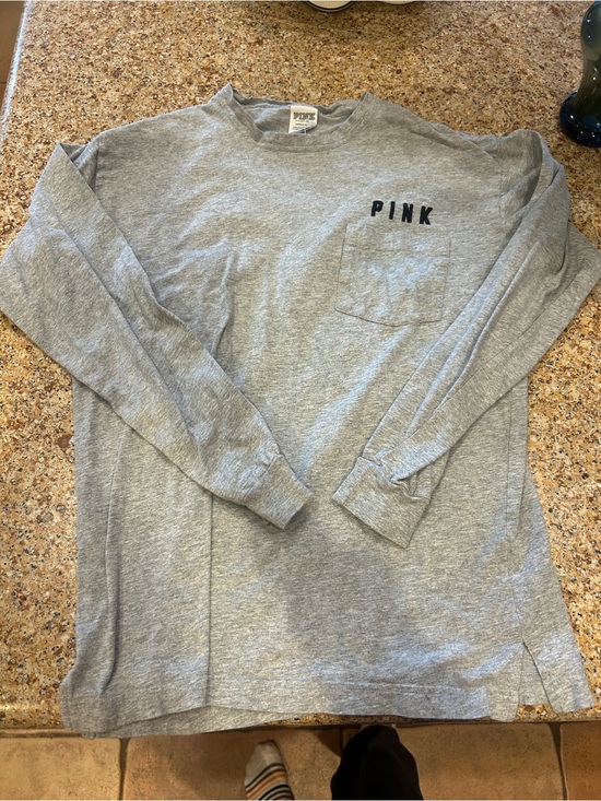 PINK Victoria's Secret Tops - PINK Grey Long Sleeve Pocket Tee